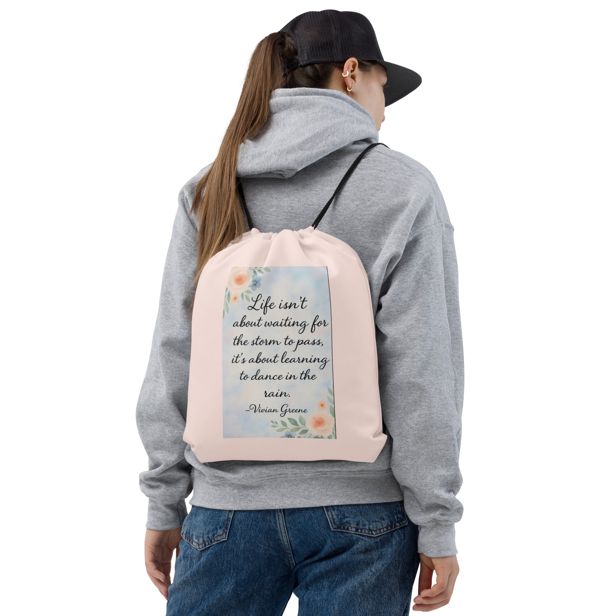 Learning to Dance in the Rain Inspirational Drawstring bag
