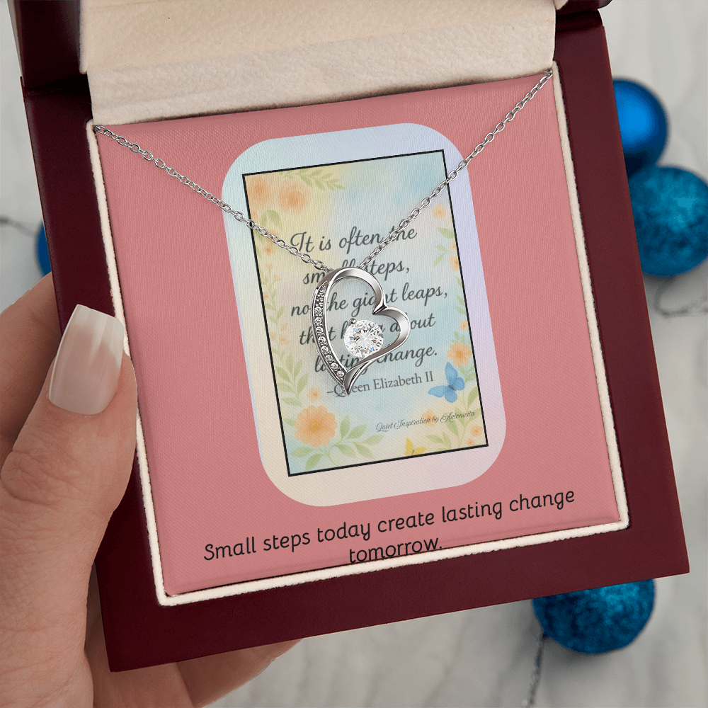“Small Steps Bring Lasting Change” Inspirational Necklace – Encouragement Gift for Women, Graduation or Life Transition