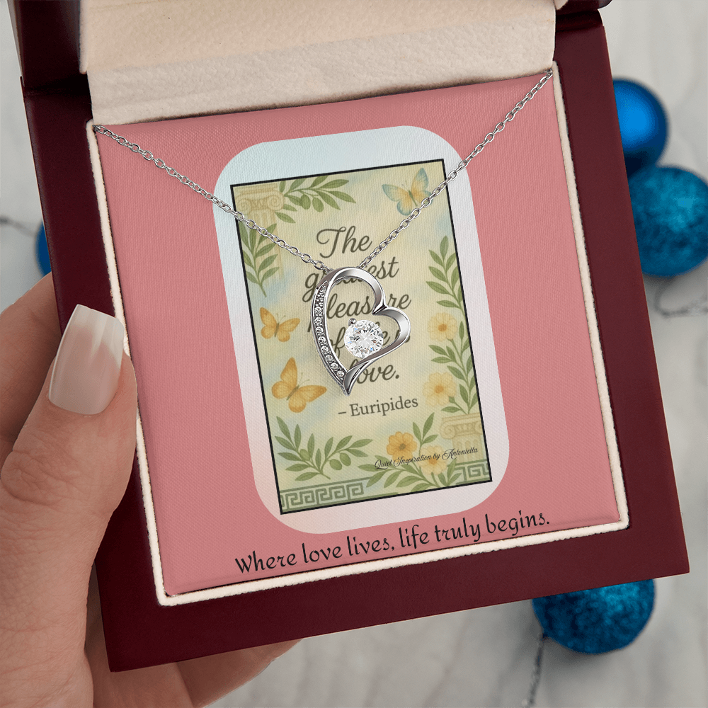 Inspirational Love Quote Necklace – “The Greatest Pleasure of Life Is Love” Romantic Gift for Her