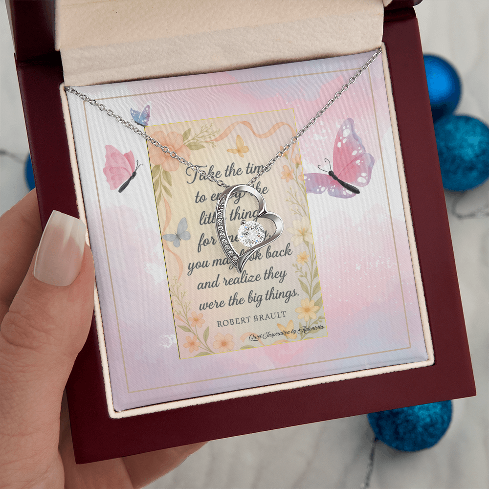 Inspirational Heart Necklace for Her – A Reminder to Enjoy the Little Things | Meaningful Encouragement Gift for Women Going Through a Difficult Time