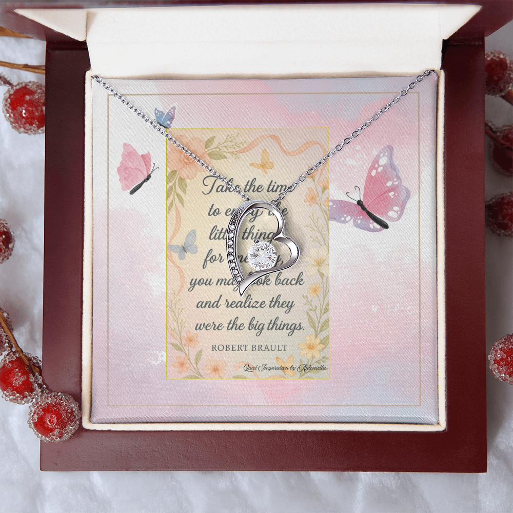 Inspirational Heart Necklace for Her – A Reminder to Enjoy the Little Things | Meaningful Encouragement Gift for Women Going Through a Difficult Time