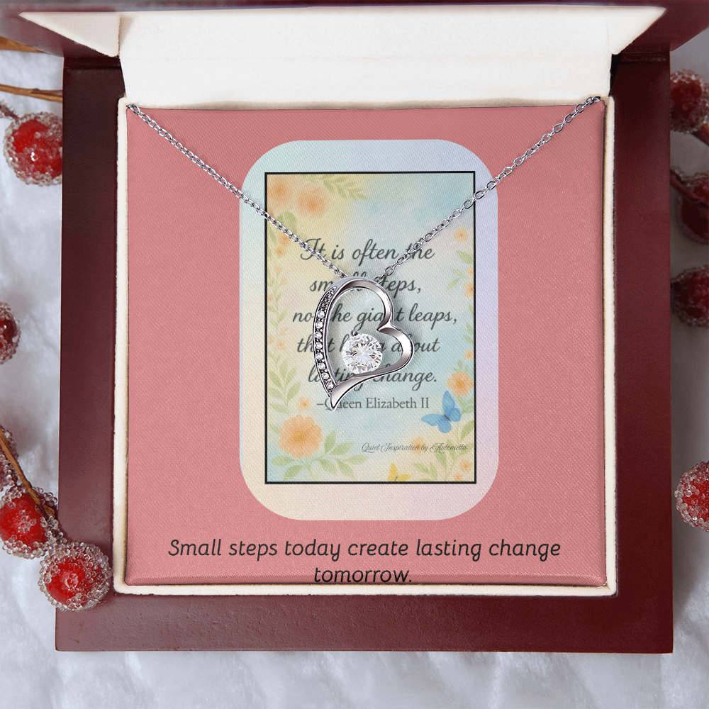 “Small Steps Bring Lasting Change” Inspirational Necklace – Encouragement Gift for Women, Graduation or Life Transition