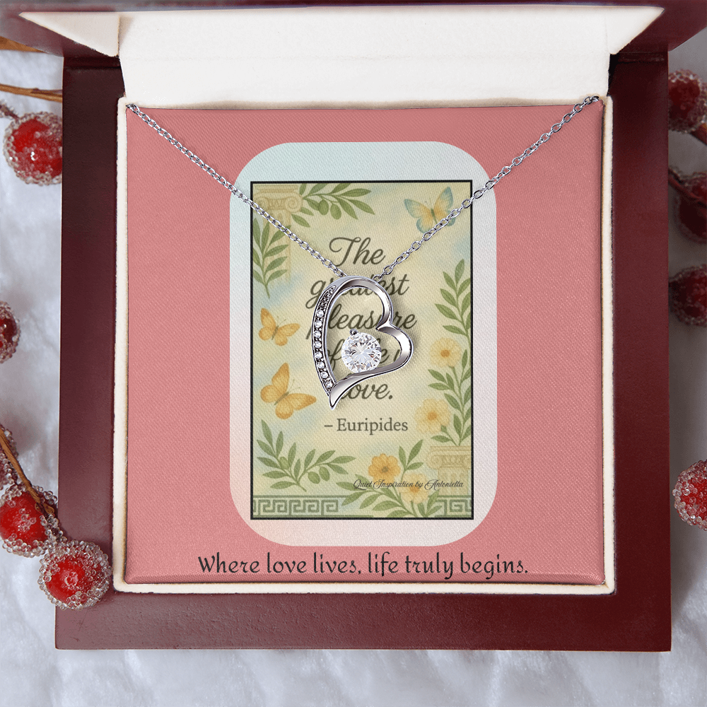 Inspirational Love Quote Necklace – “The Greatest Pleasure of Life Is Love” Romantic Gift for Her