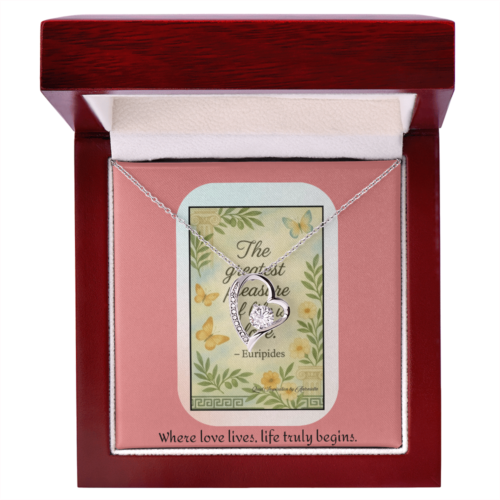 Inspirational Love Quote Necklace – “The Greatest Pleasure of Life Is Love” Romantic Gift for Her