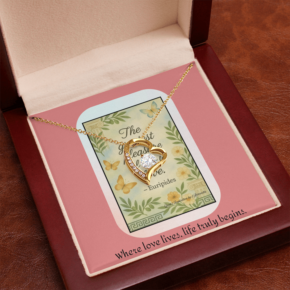 Inspirational Love Quote Necklace – “The Greatest Pleasure of Life Is Love” Romantic Gift for Her