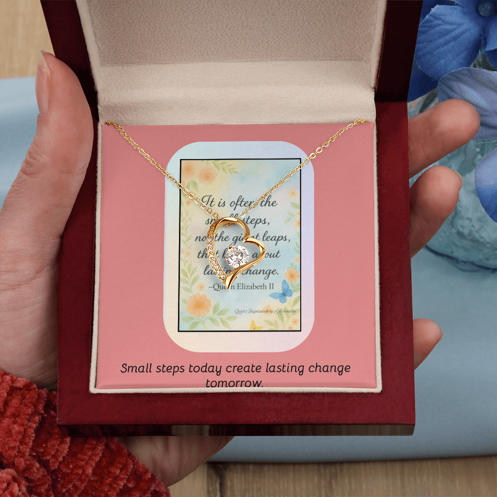 “Small Steps Bring Lasting Change” Inspirational Necklace – Encouragement Gift for Women, Graduation or Life Transition