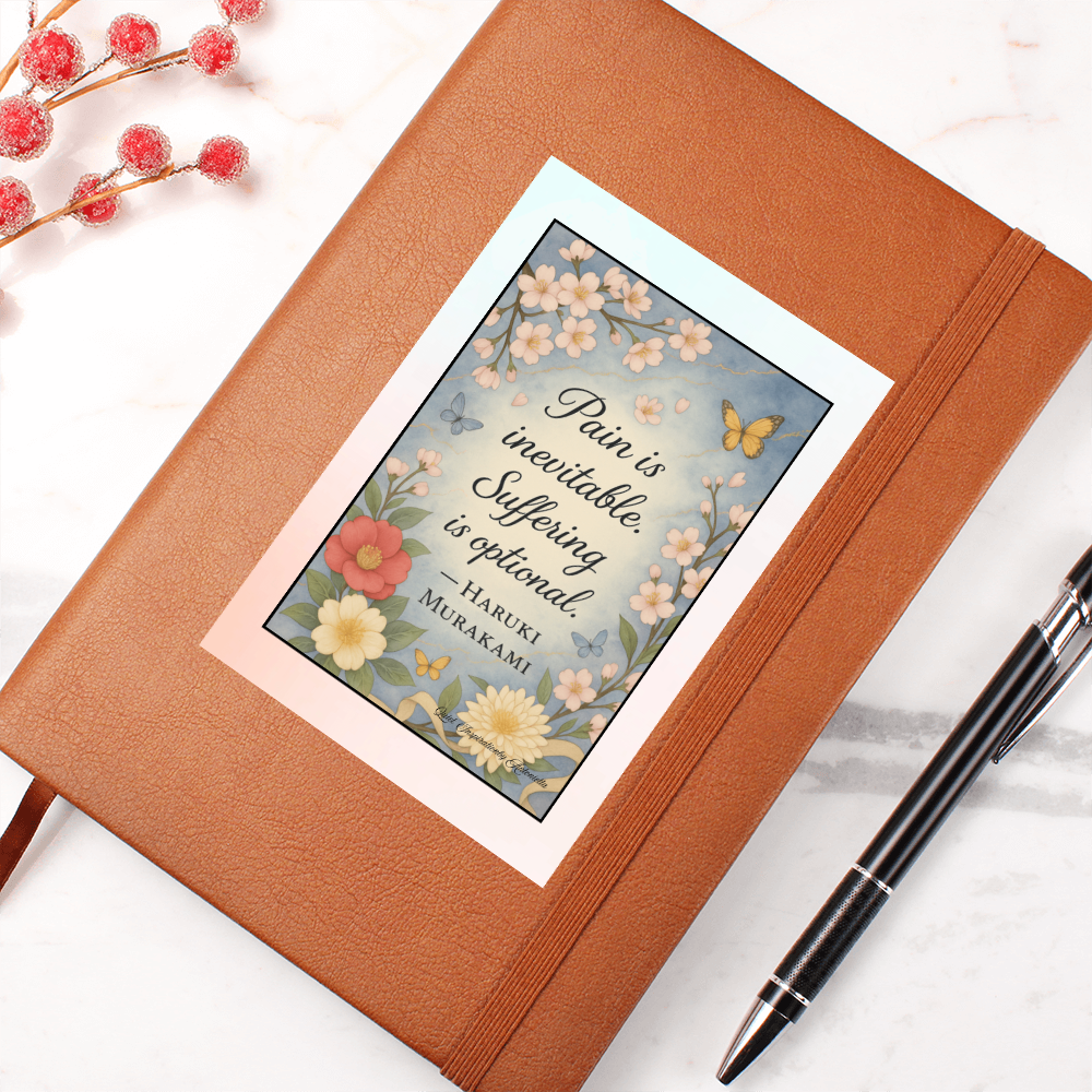 Pain is Inevitable Inspirational Journal – Haruki Murakami Quote Notebook | Mindfulness & Resilience Journal | Quiet Inspiration by Antonietta