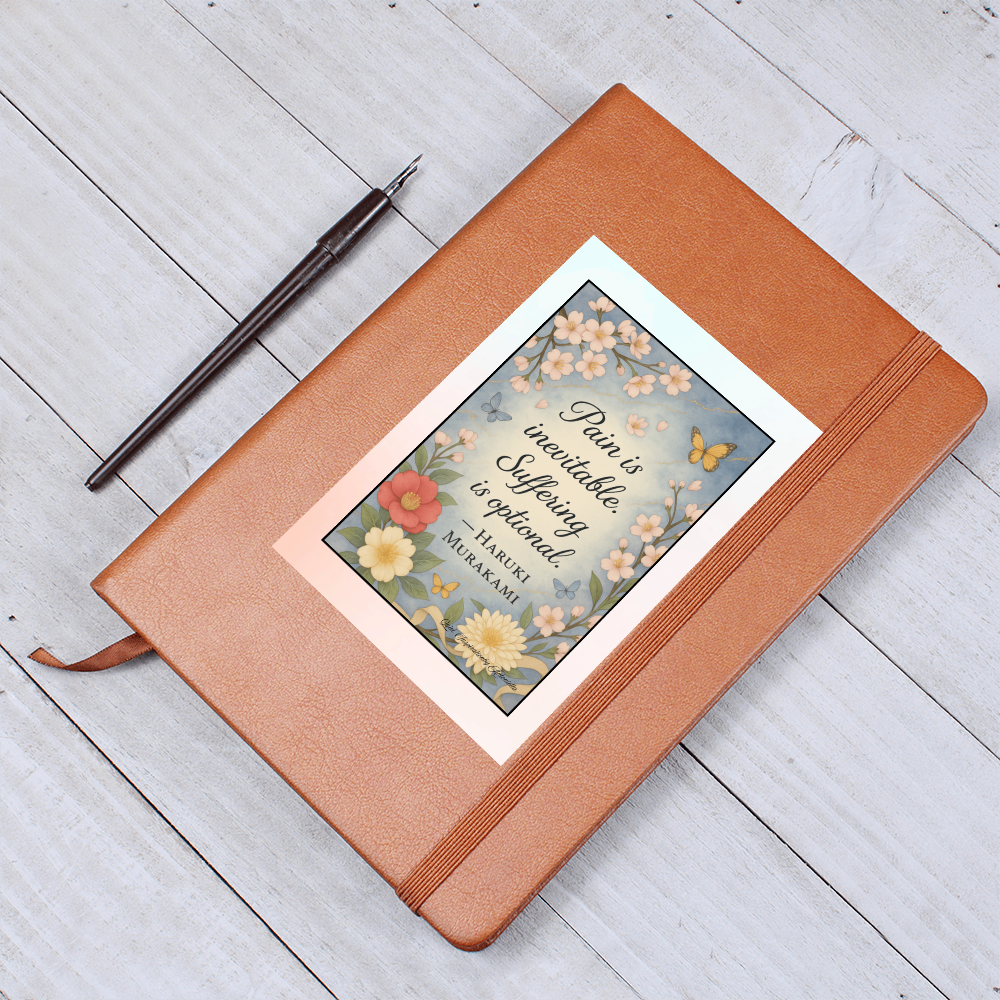 Pain is Inevitable Inspirational Journal – Haruki Murakami Quote Notebook | Mindfulness & Resilience Journal | Quiet Inspiration by Antonietta