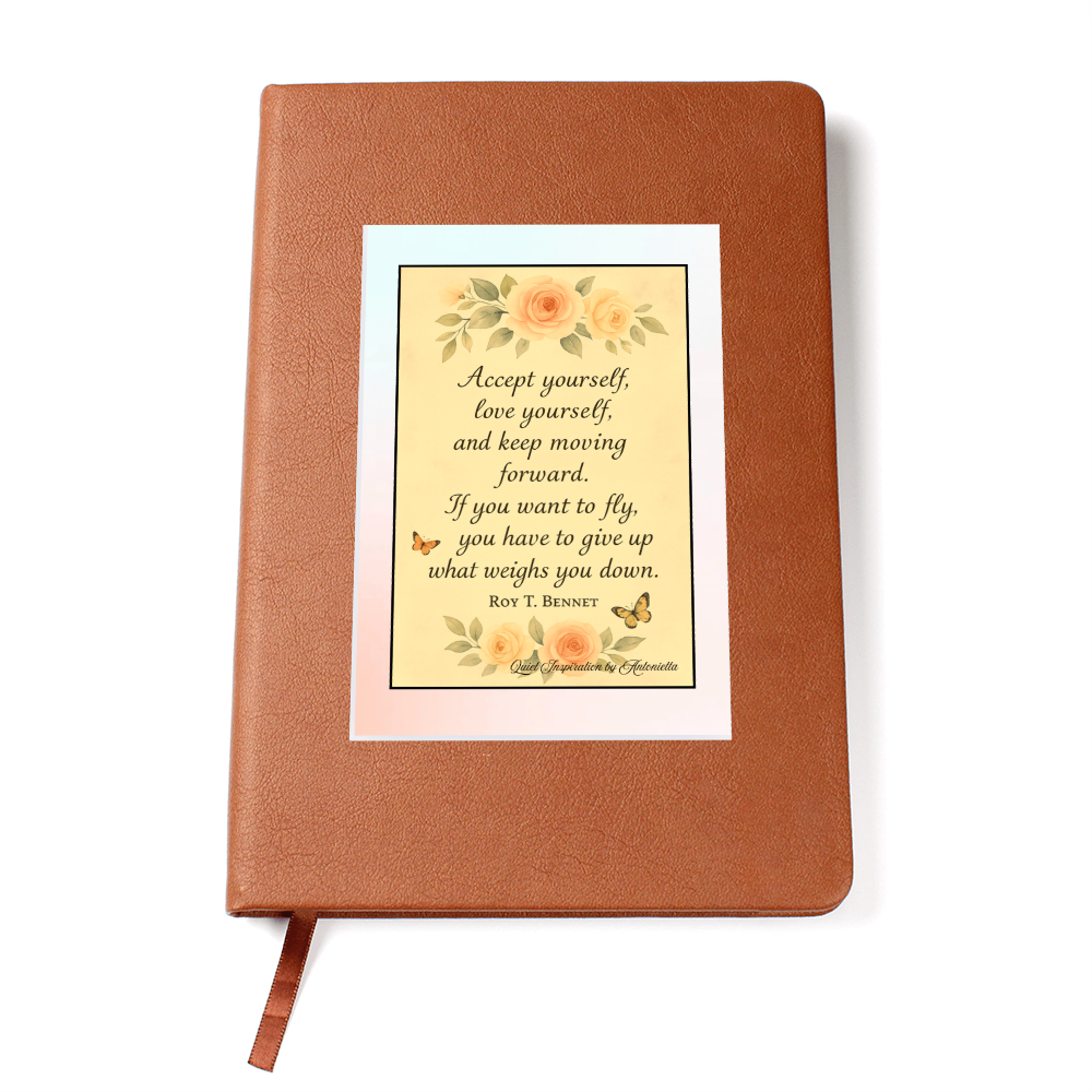 Inspirational Graphic Journal – “Accept Yourself, Keep Moving Forward” Motivational Quote Notebook | Self-Love & Personal Growth Journal | Botanical Vintage Design | Quiet Inspiration by Antonietta