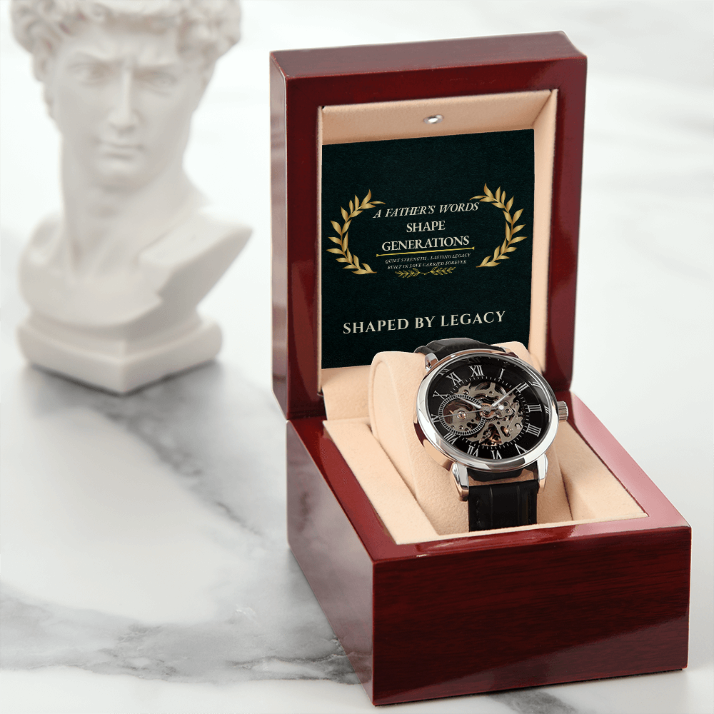 A Father's Words Shape Generations Men's Openwork Watch Gift for Dad Husband Father