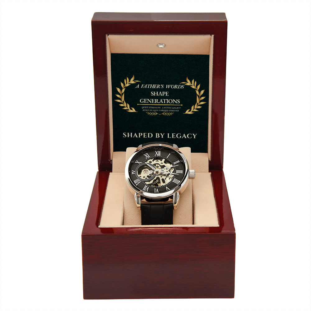 A Father's Words Shape Generations Men's Openwork Watch Gift for Dad Husband Father