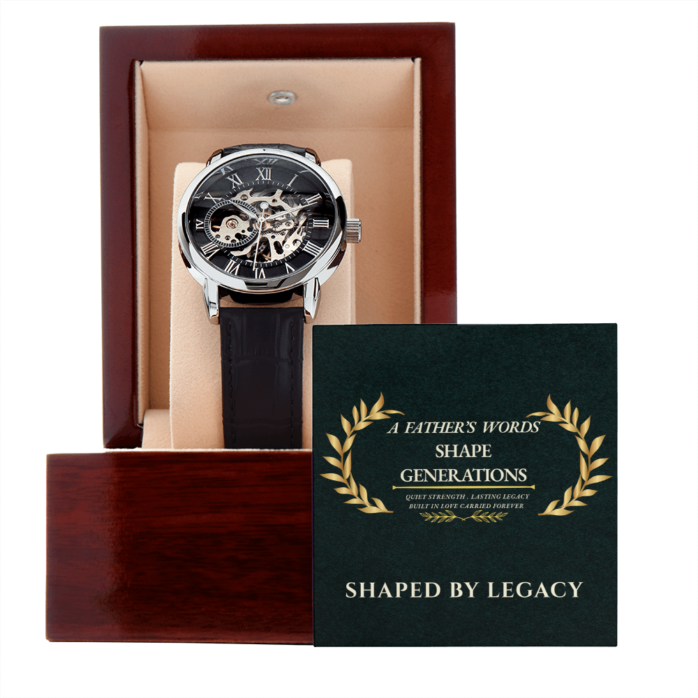 A Father's Words Shape Generations Men's Openwork Watch Gift for Dad Husband Father