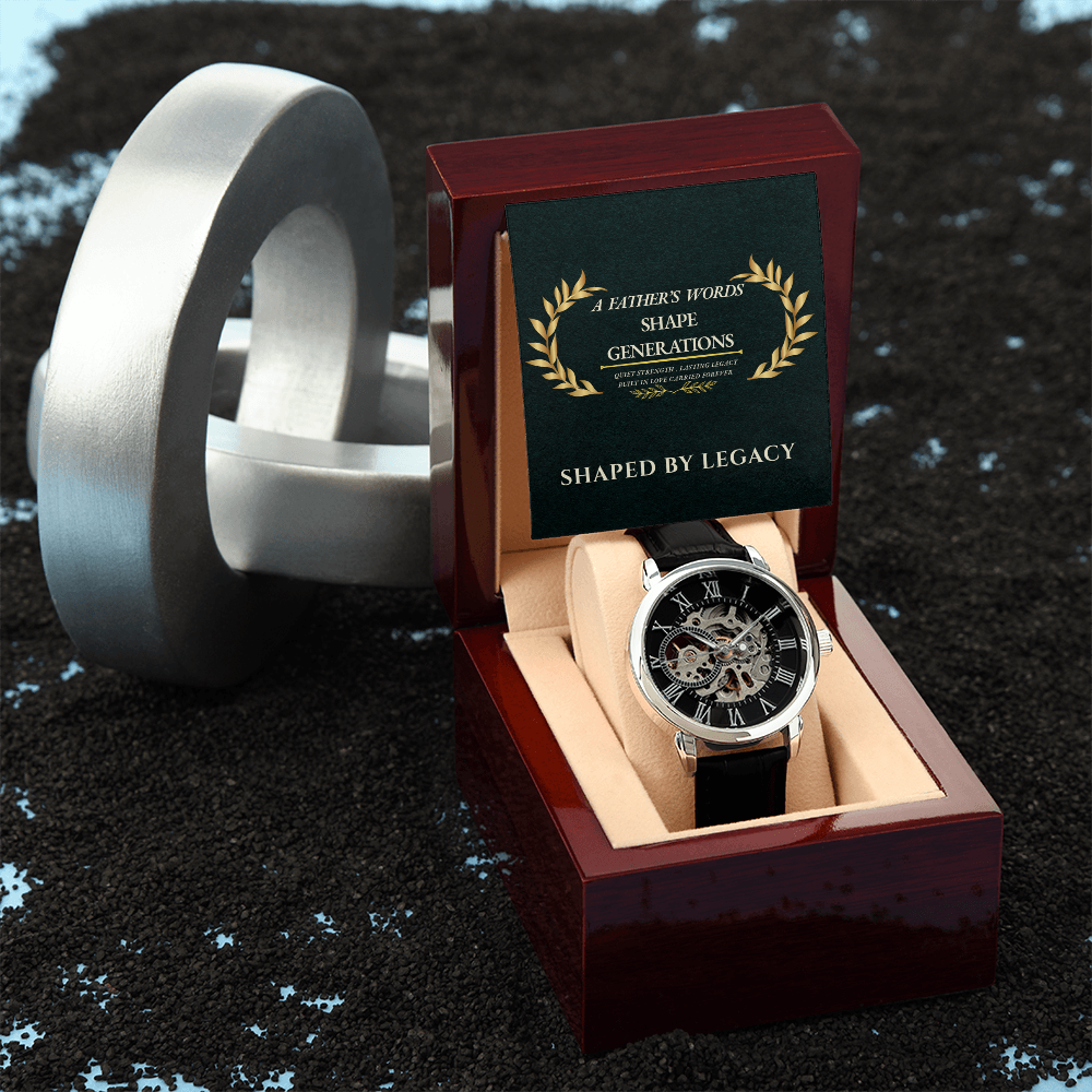 A Father's Words Shape Generations Men's Openwork Watch Gift for Dad Husband Father
