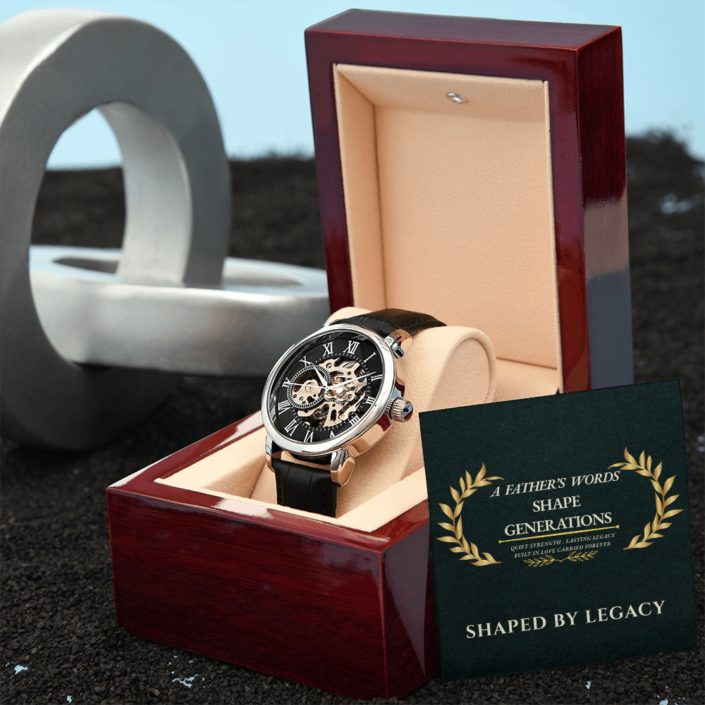 A Father's Words Shape Generations Men's Openwork Watch Gift for Dad Husband Father