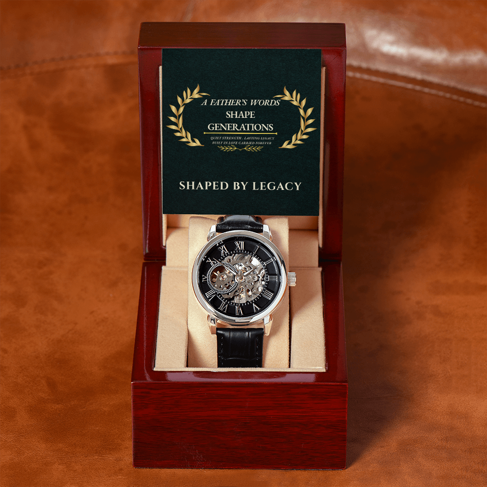 A Father's Words Shape Generations Men's Openwork Watch Gift for Dad Husband Father