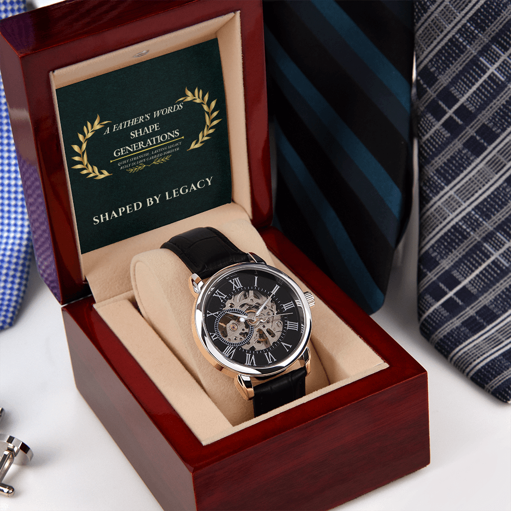A Father's Words Shape Generations Men's Openwork Watch Gift for Dad Husband Father
