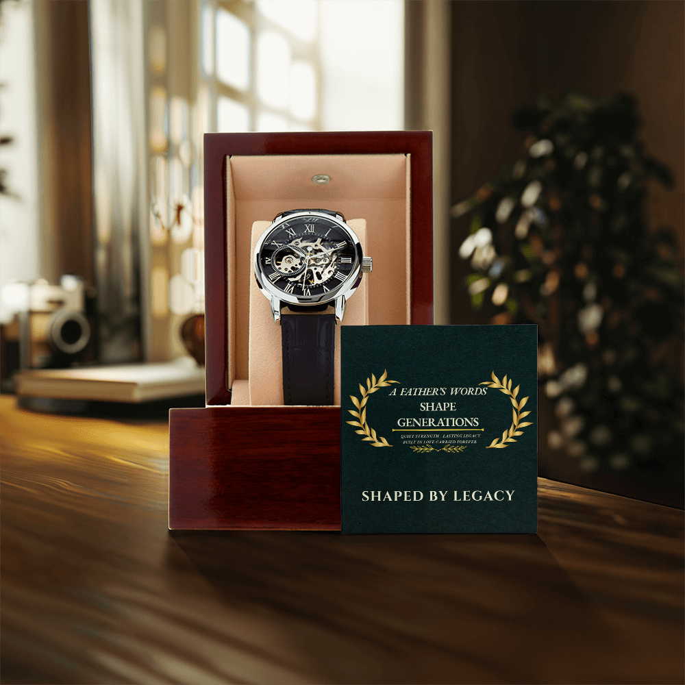 A Father's Words Shape Generations Men's Openwork Watch Gift for Dad Husband Father