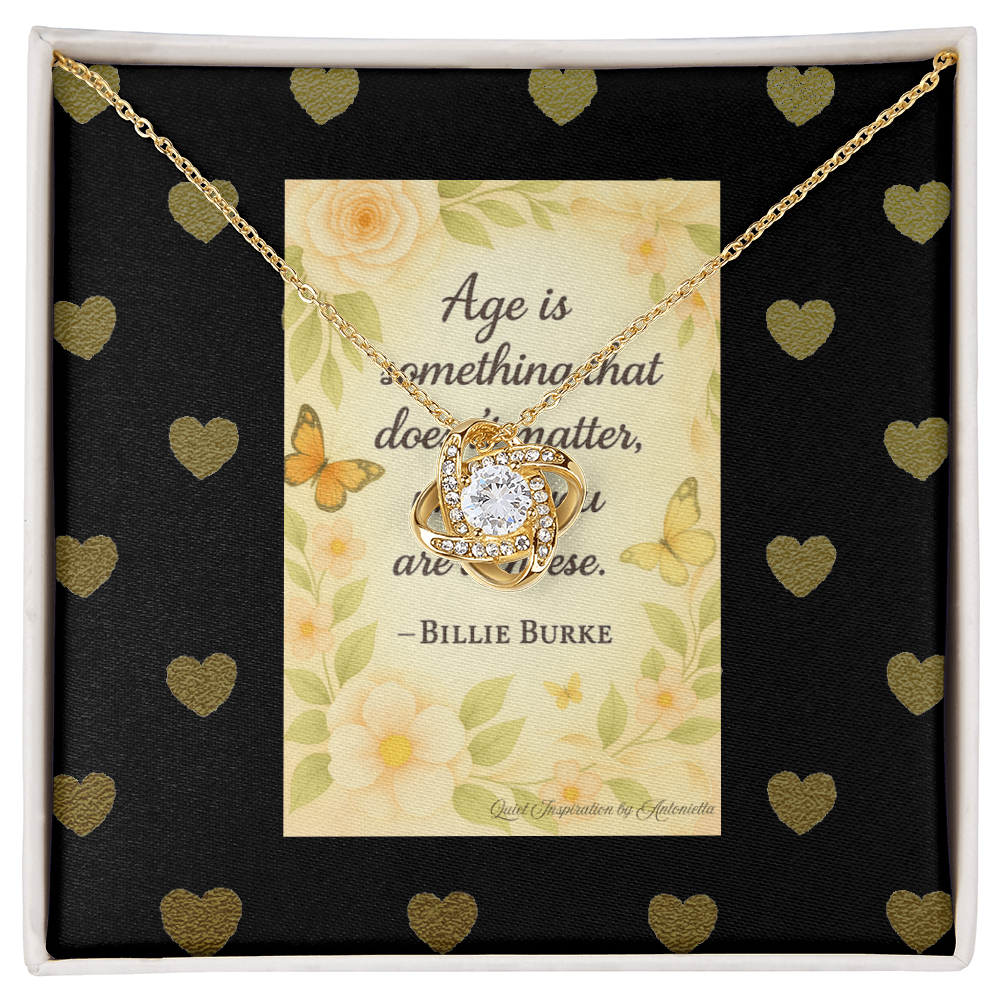 Funny Love Knot Necklace Gift for Women – “Age Is Just a Number” Inspirational Humor Jewelry, Birthday Gift Necklace, Best Friend Gift, Unique Encouragement Pendant