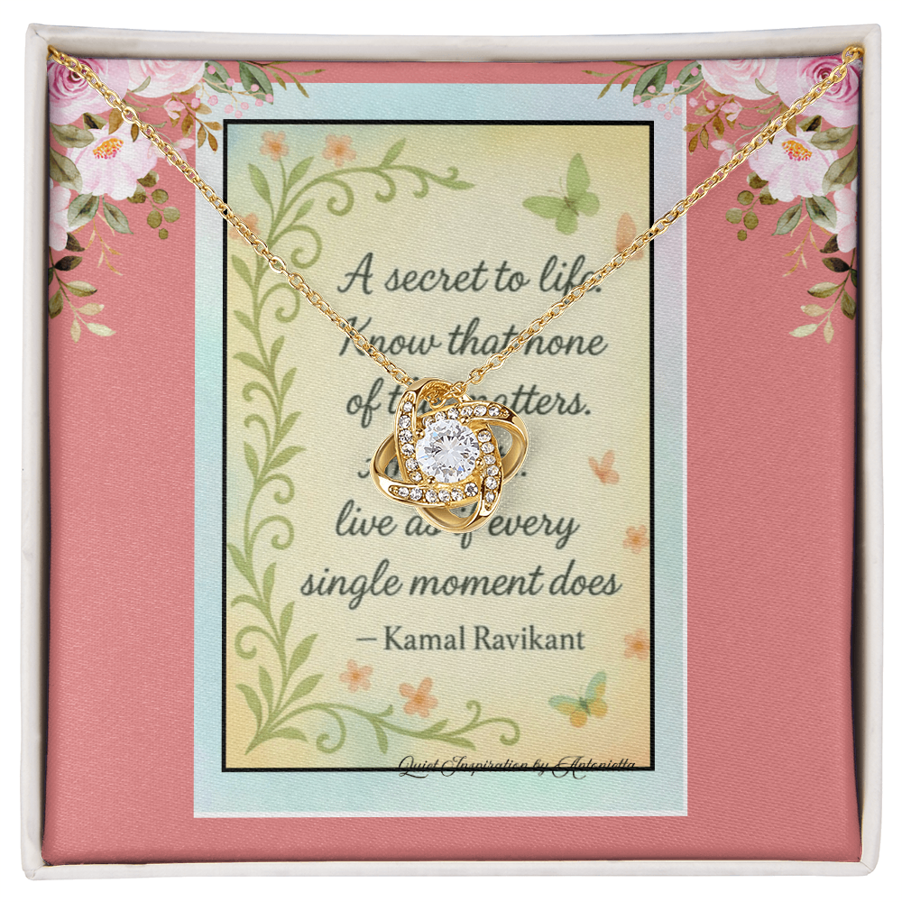 ✨ Secret to Life Love Knot Necklace – Inspirational Quote Jewelry Gift for Her, Motivational Keepsake, Meaningful Encouragement Gift, Elegant Floral Message Card