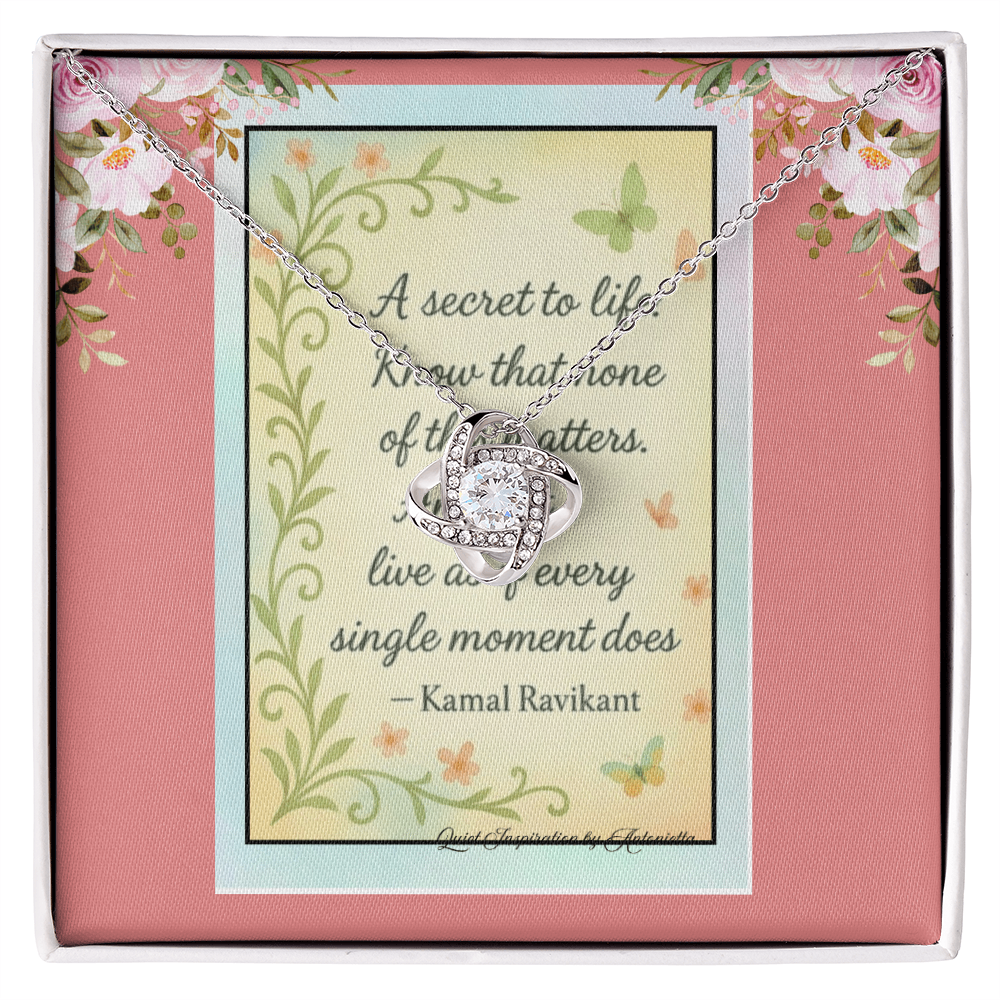 ✨ Secret to Life Love Knot Necklace – Inspirational Quote Jewelry Gift for Her, Motivational Keepsake, Meaningful Encouragement Gift, Elegant Floral Message Card