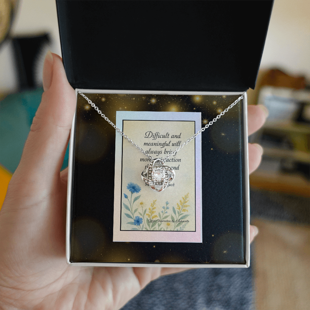Inspirational Love Knot Necklace Gift for Her – Motivational Encouragement Gift, Strength & Perseverance Message Card,