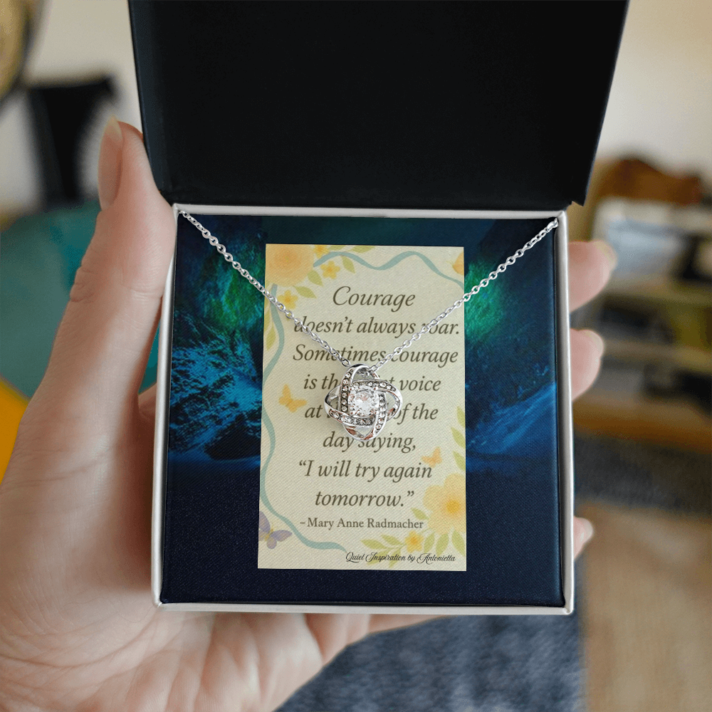 Inspirational Courage Quote Gift Necklace Card – Encouragement Gift for Women, Motivation Jewelry Card, Strength Quote Gift, Sympathy Support Gift, Inspirational Floral Message Card