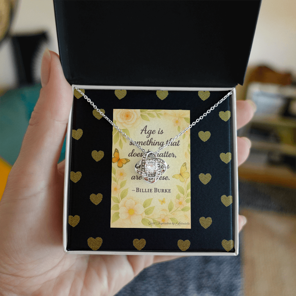 Funny Love Knot Necklace Gift for Women – “Age Is Just a Number” Inspirational Humor Jewelry, Birthday Gift Necklace, Best Friend Gift, Unique Encouragement Pendant