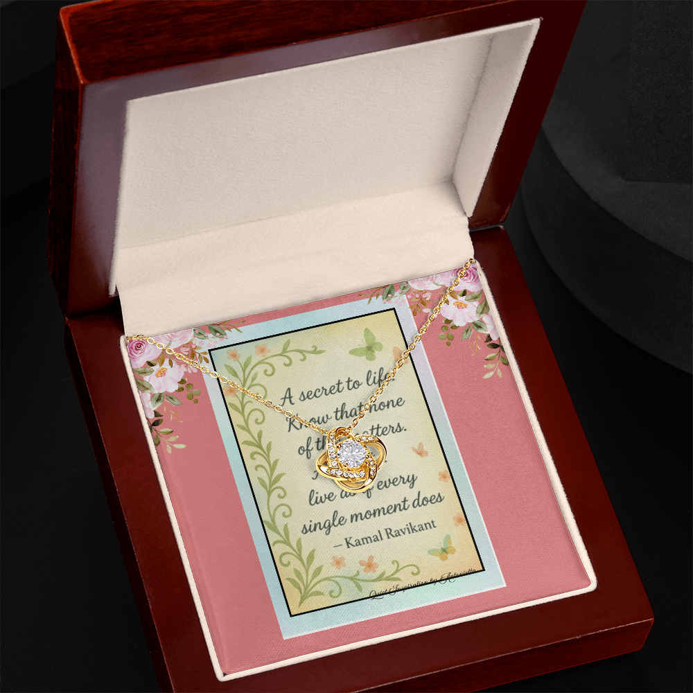 ✨ Secret to Life Love Knot Necklace – Inspirational Quote Jewelry Gift for Her, Motivational Keepsake, Meaningful Encouragement Gift, Elegant Floral Message Card