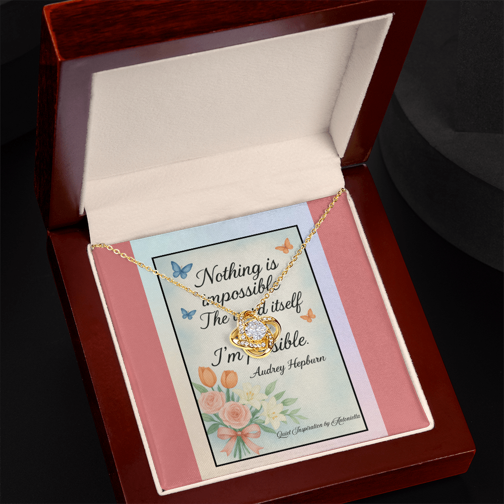 Nothing Is Impossible Love Knot Necklace – Inspirational Gift for Her | “I'm Possible” Motivational Quote Jewelry | Encouragement & Strength Message Card | Quiet Inspiration