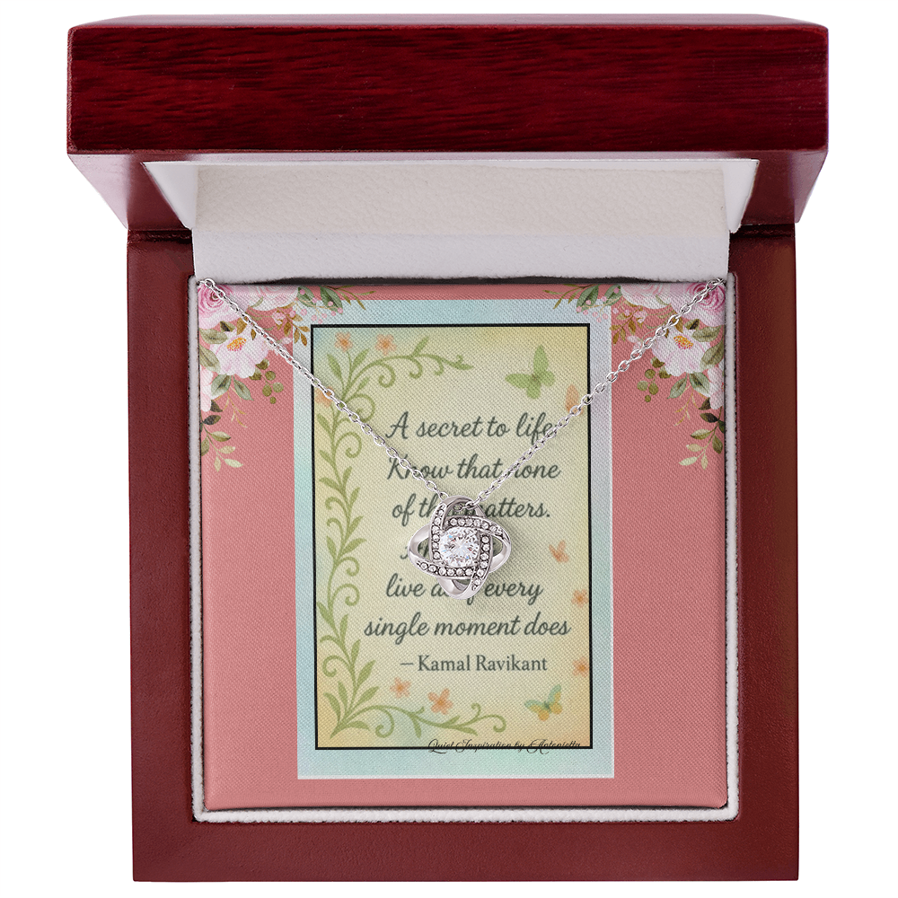 ✨ Secret to Life Love Knot Necklace – Inspirational Quote Jewelry Gift for Her, Motivational Keepsake, Meaningful Encouragement Gift, Elegant Floral Message Card