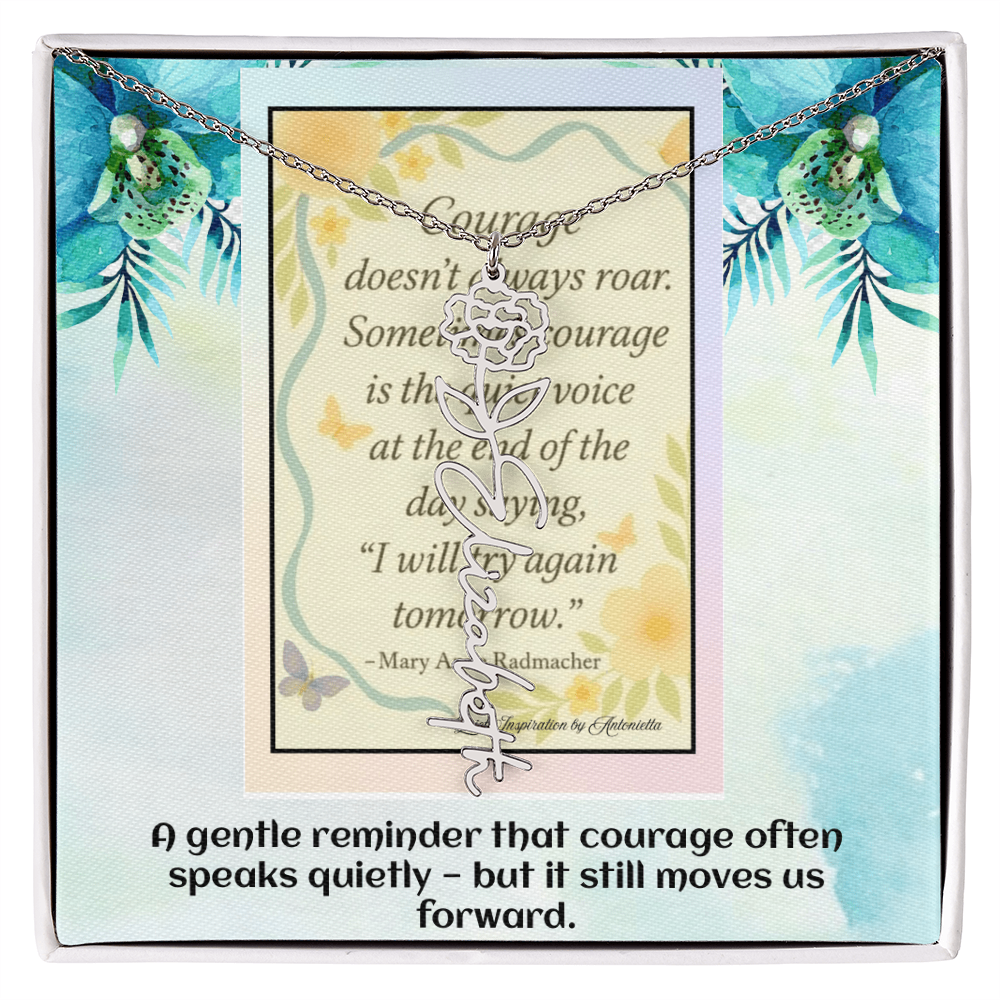 Motivational Courage Necklace – Inspirational Quote Jewelry – Encouragement Gift – Mary Anne Radmacher Quote Pendant
