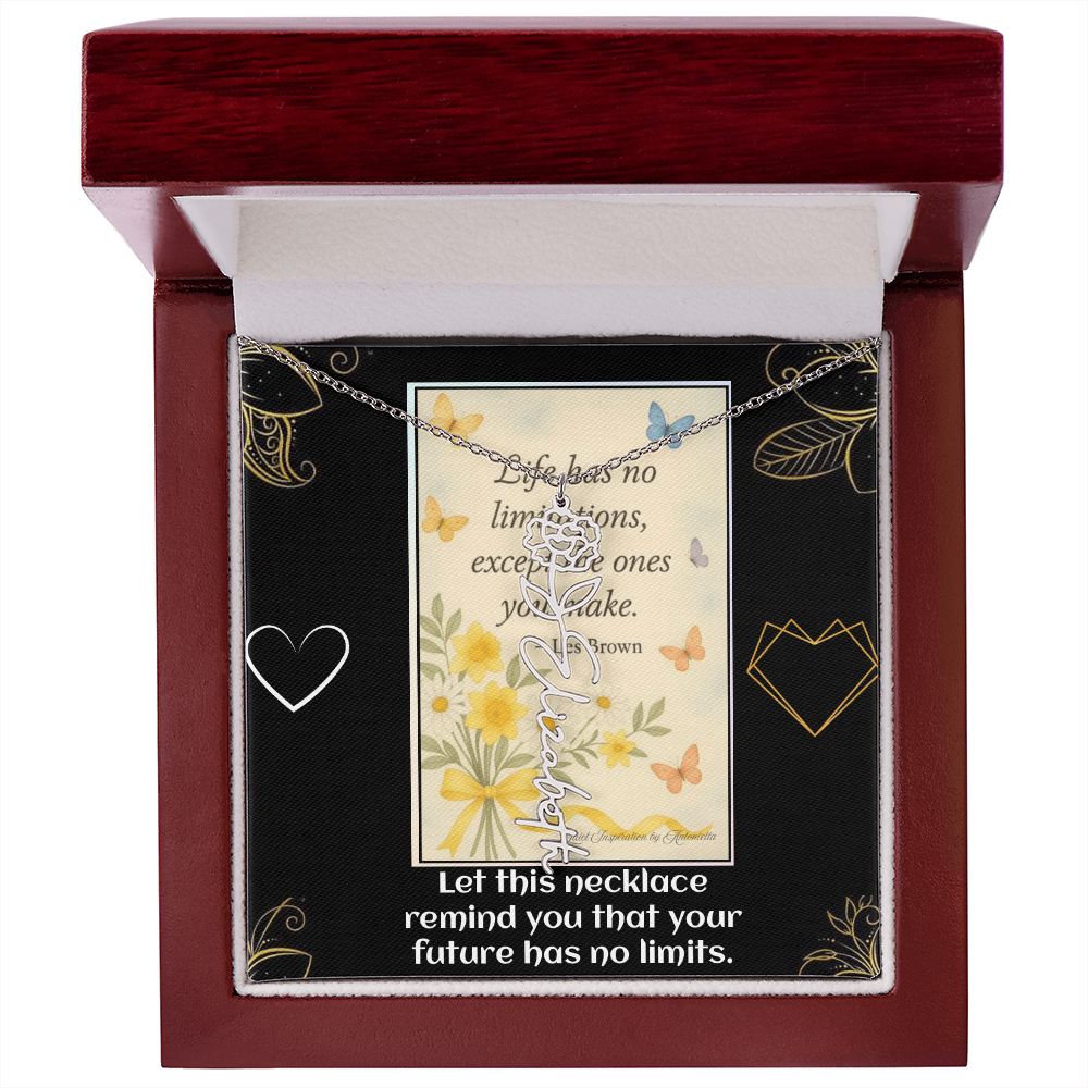Motivational Necklace – Life Has No Limitations Quote Pendant – Inspirational Gift for Women – Encouragement Jewelry