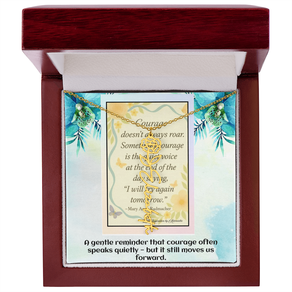Motivational Courage Necklace – Inspirational Quote Jewelry – Encouragement Gift – Mary Anne Radmacher Quote Pendant