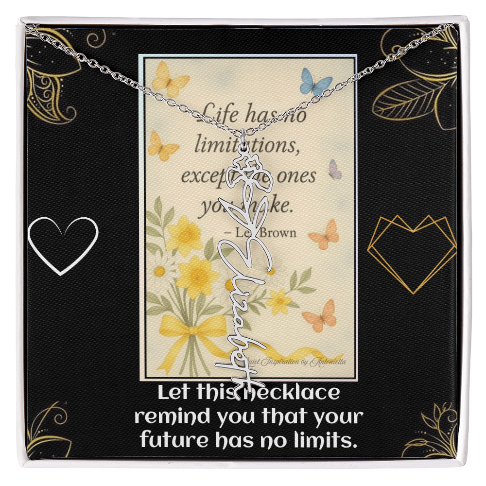 Motivational Necklace – Life Has No Limitations Quote Pendant – Inspirational Gift for Women – Encouragement Jewelry