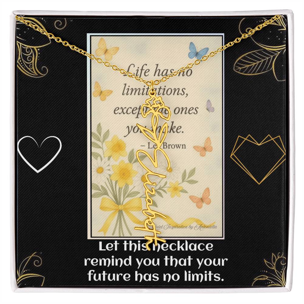 Motivational Necklace – Life Has No Limitations Quote Pendant – Inspirational Gift for Women – Encouragement Jewelry