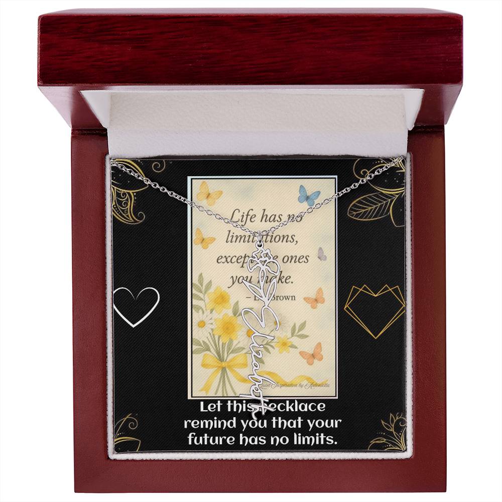 Motivational Necklace – Life Has No Limitations Quote Pendant – Inspirational Gift for Women – Encouragement Jewelry