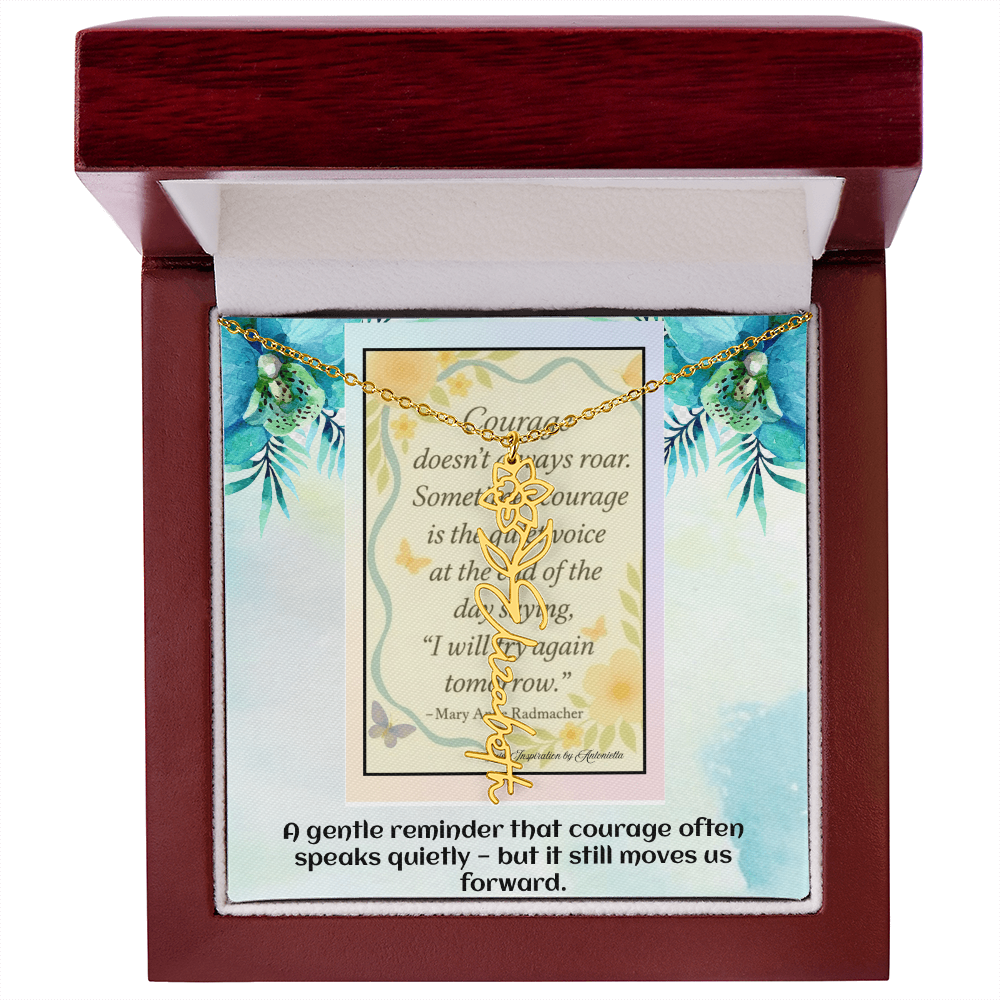 Motivational Courage Necklace – Inspirational Quote Jewelry – Encouragement Gift – Mary Anne Radmacher Quote Pendant