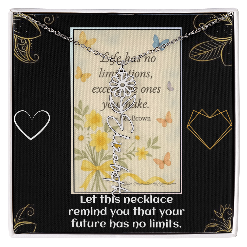 Motivational Necklace – Life Has No Limitations Quote Pendant – Inspirational Gift for Women – Encouragement Jewelry