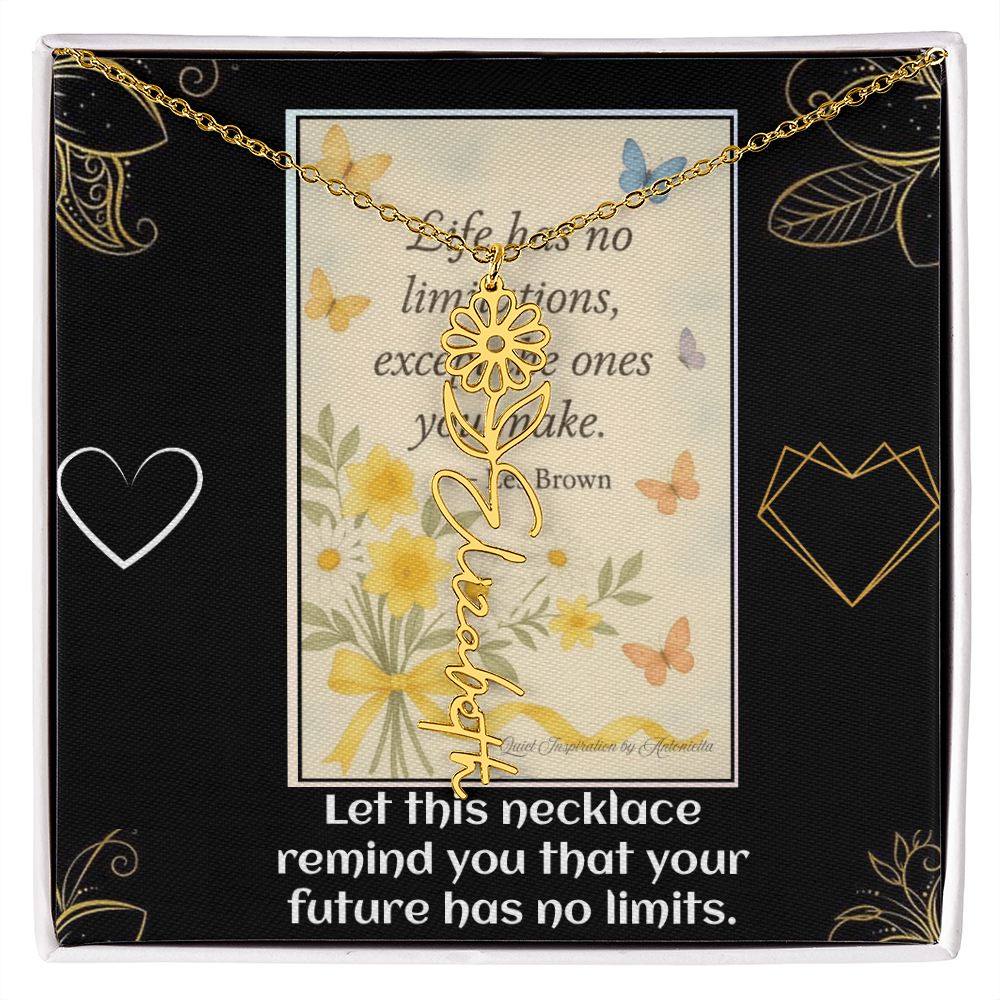 Motivational Necklace – Life Has No Limitations Quote Pendant – Inspirational Gift for Women – Encouragement Jewelry