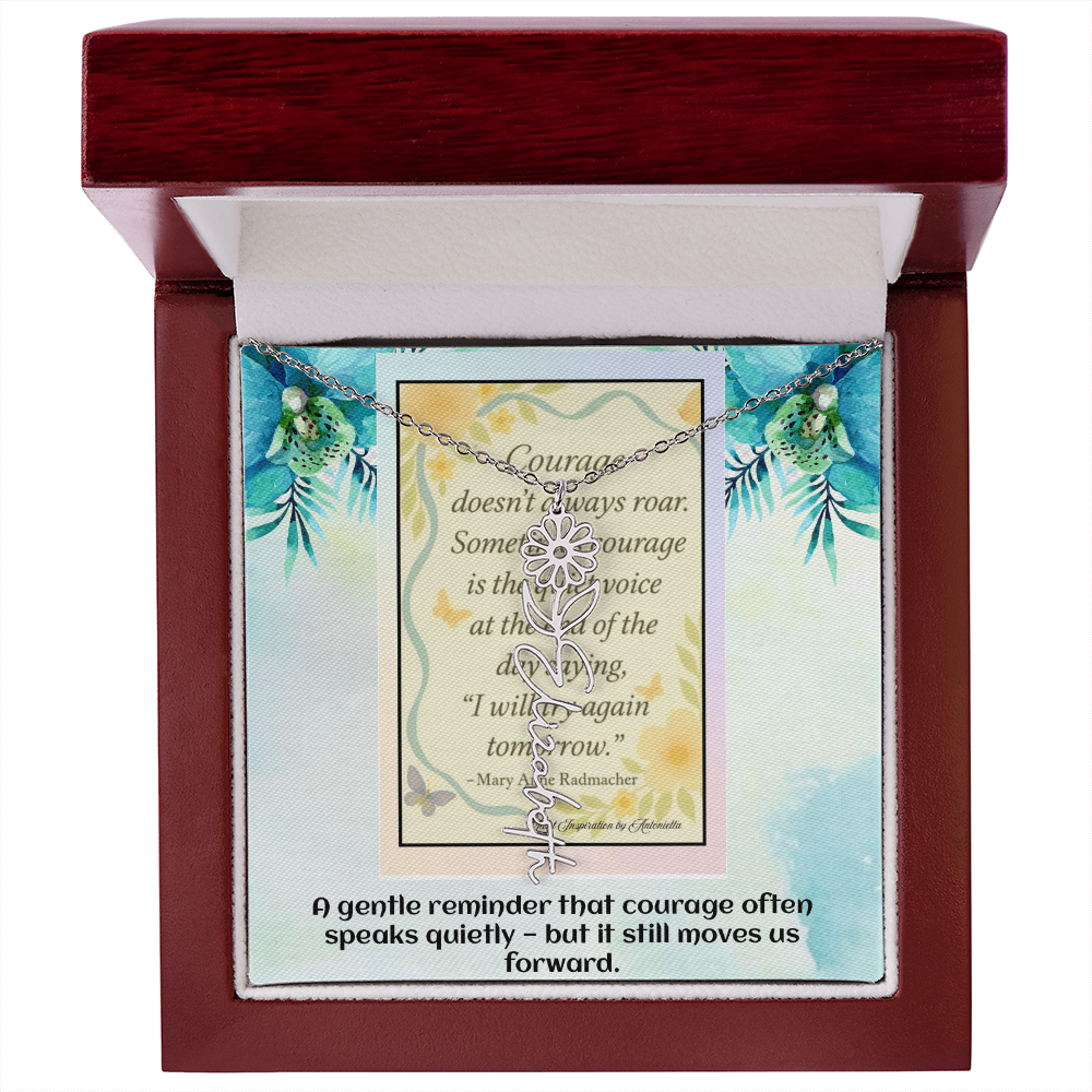 Motivational Courage Necklace – Inspirational Quote Jewelry – Encouragement Gift – Mary Anne Radmacher Quote Pendant