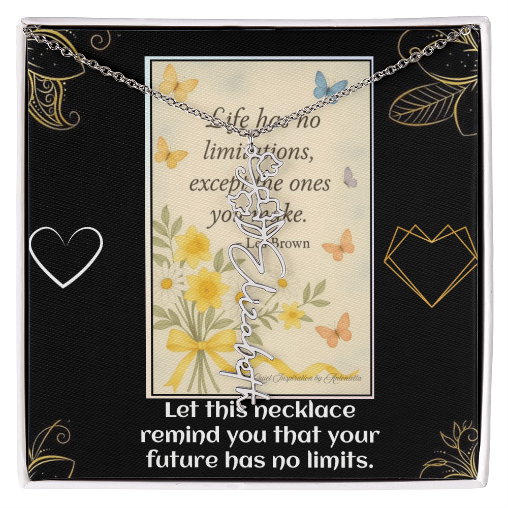 Motivational Necklace – Life Has No Limitations Quote Pendant – Inspirational Gift for Women – Encouragement Jewelry