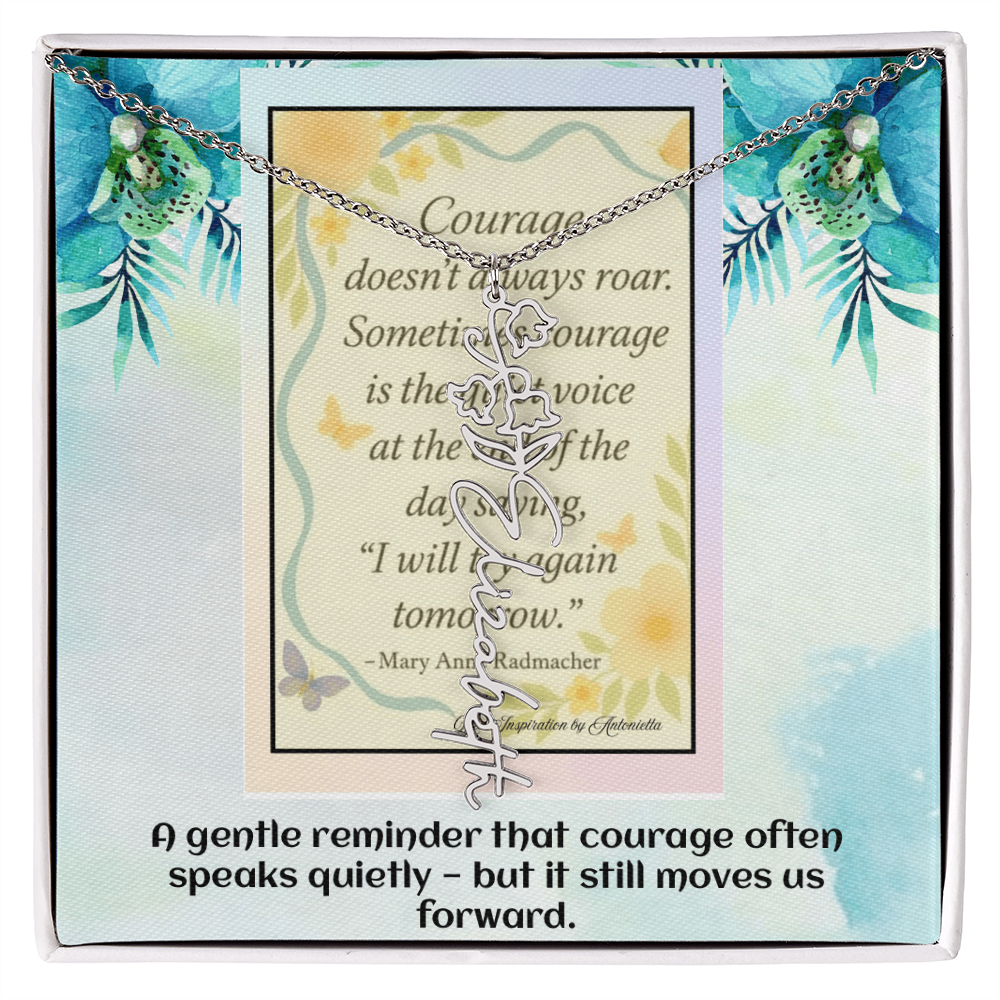 Motivational Courage Necklace – Inspirational Quote Jewelry – Encouragement Gift – Mary Anne Radmacher Quote Pendant