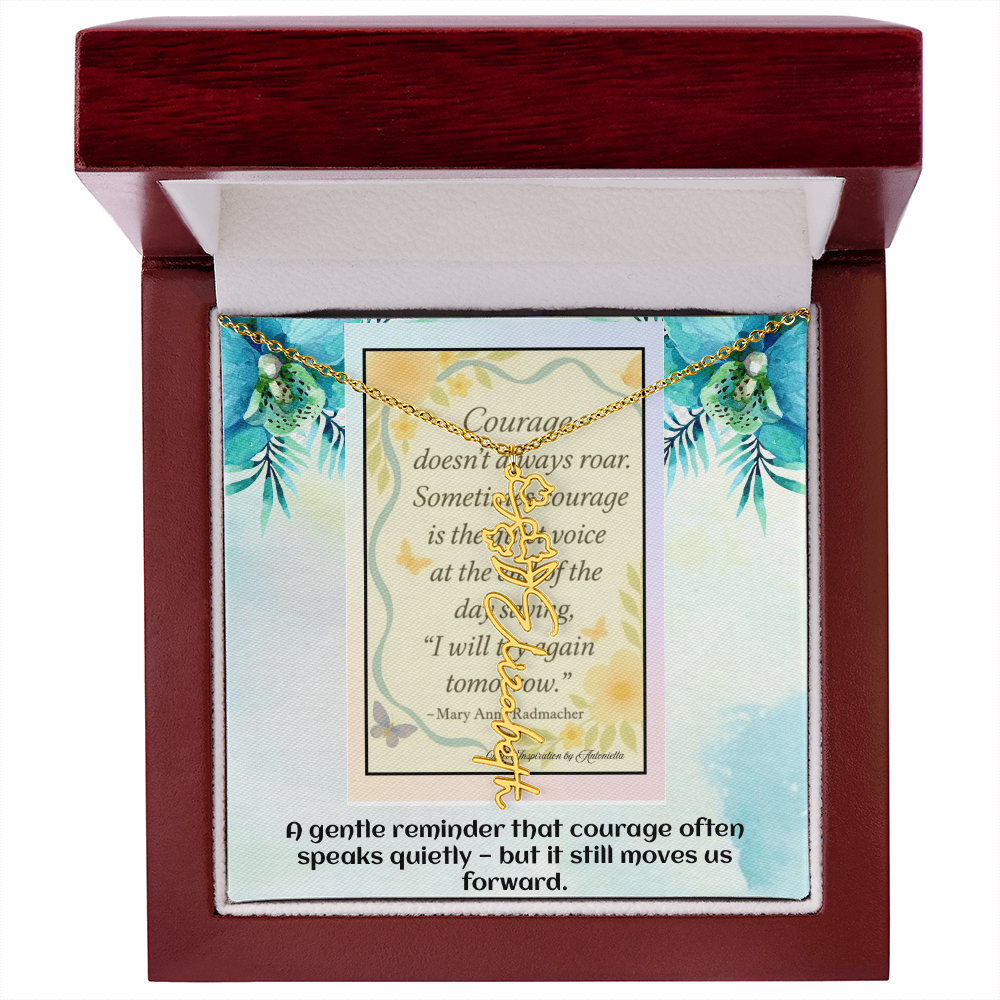 Motivational Courage Necklace – Inspirational Quote Jewelry – Encouragement Gift – Mary Anne Radmacher Quote Pendant