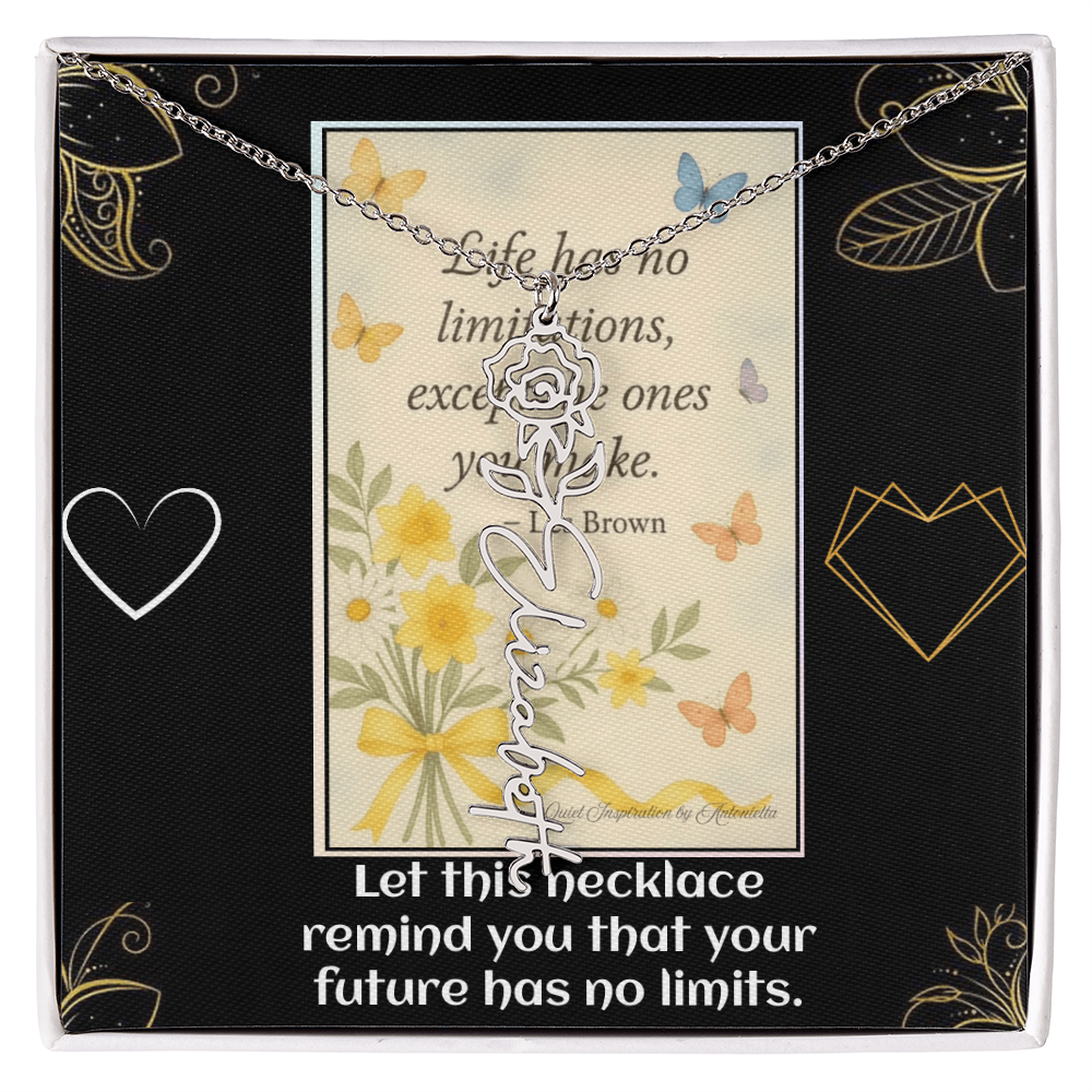 Motivational Necklace – Life Has No Limitations Quote Pendant – Inspirational Gift for Women – Encouragement Jewelry