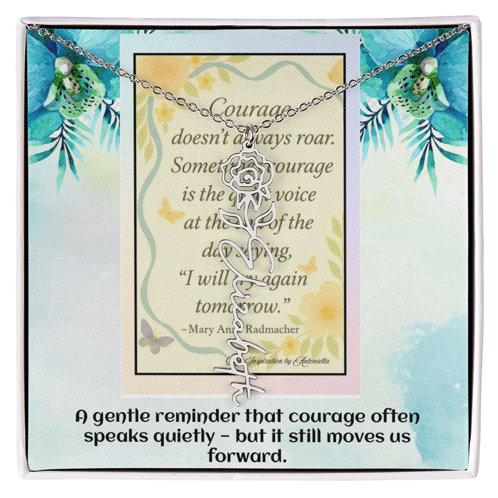Motivational Courage Necklace – Inspirational Quote Jewelry – Encouragement Gift – Mary Anne Radmacher Quote Pendant