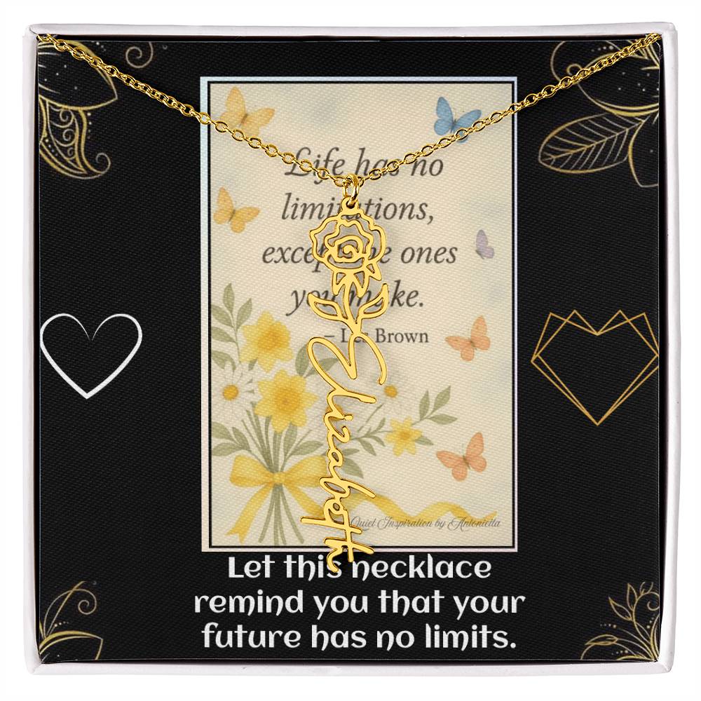 Motivational Necklace – Life Has No Limitations Quote Pendant – Inspirational Gift for Women – Encouragement Jewelry