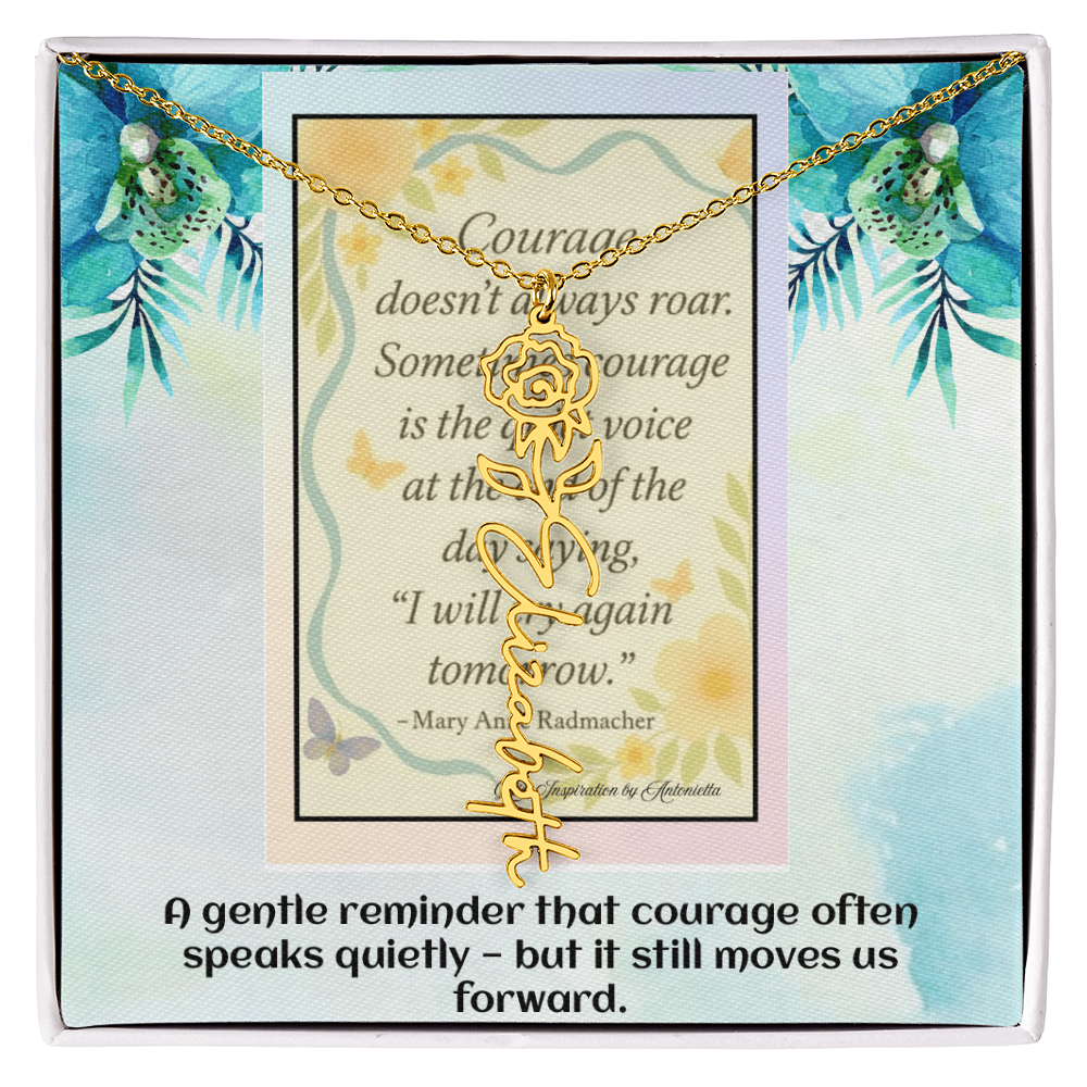 Motivational Courage Necklace – Inspirational Quote Jewelry – Encouragement Gift – Mary Anne Radmacher Quote Pendant
