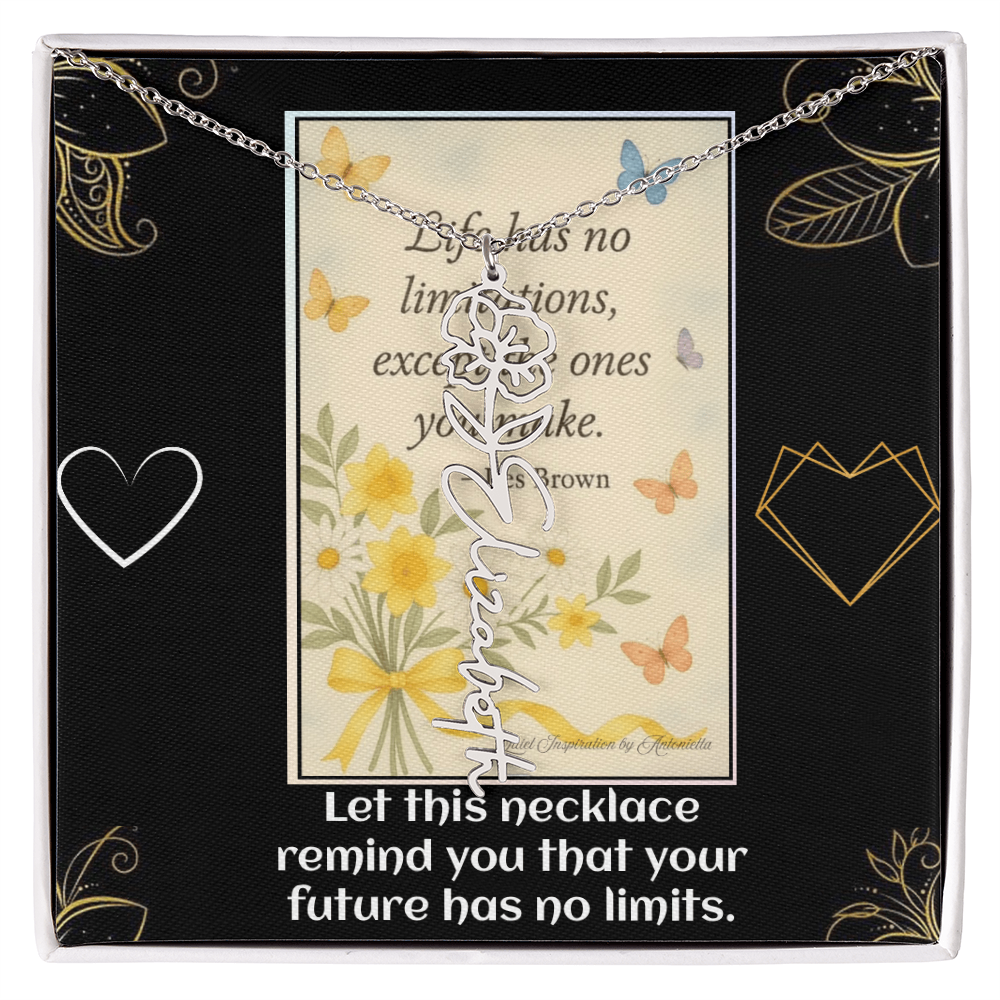 Motivational Necklace – Life Has No Limitations Quote Pendant – Inspirational Gift for Women – Encouragement Jewelry