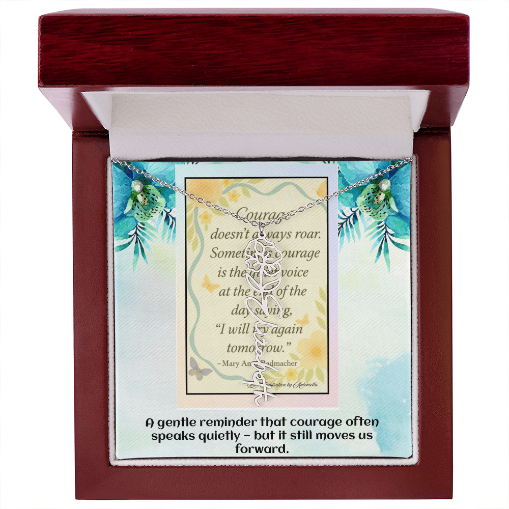 Motivational Courage Necklace – Inspirational Quote Jewelry – Encouragement Gift – Mary Anne Radmacher Quote Pendant