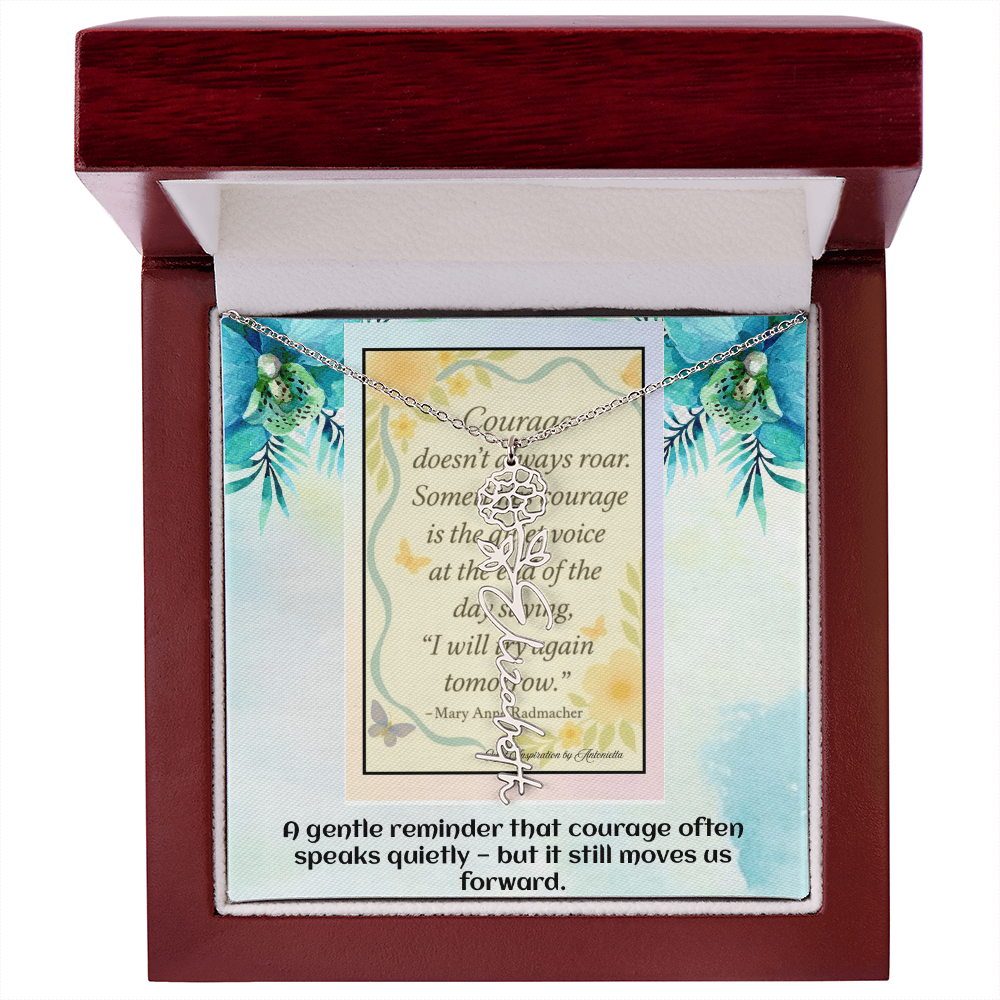 Motivational Courage Necklace – Inspirational Quote Jewelry – Encouragement Gift – Mary Anne Radmacher Quote Pendant